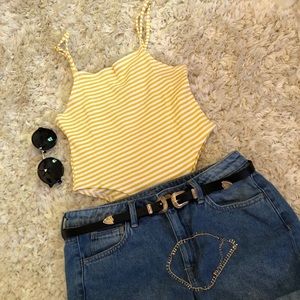 White and yellow striped bodysuit